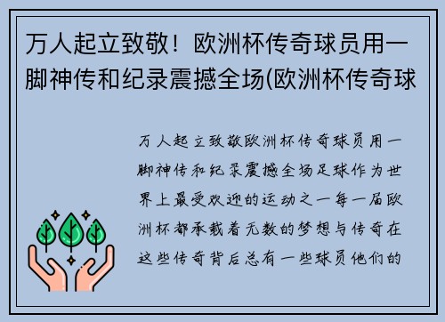 万人起立致敬！欧洲杯传奇球员用一脚神传和纪录震撼全场(欧洲杯传奇球场纪录片)